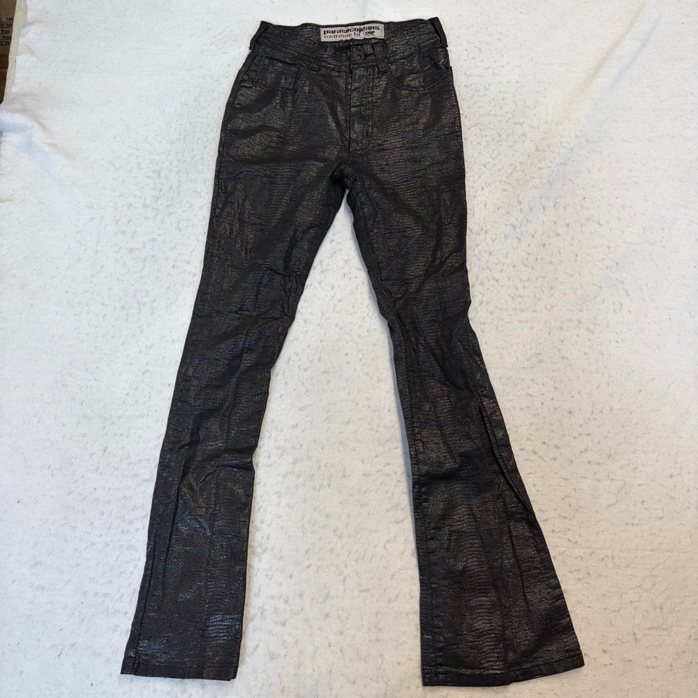 Parasuco Jeans Extreme Fit Women 26 Black Metallic Snake Print Flare Leg Pants